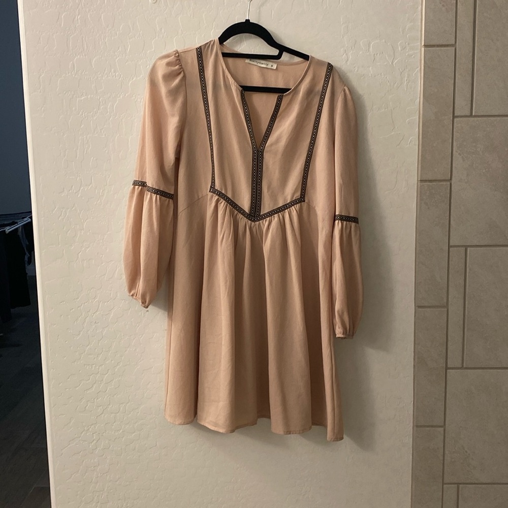 Womens beige long sleeve mini dress
